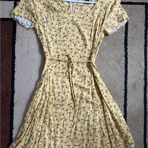 Cute Yellow Floral Short Dress